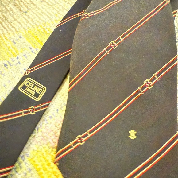 Celine Vintage Navy Stripes Men's Neck Tie - Picture 5 of 7